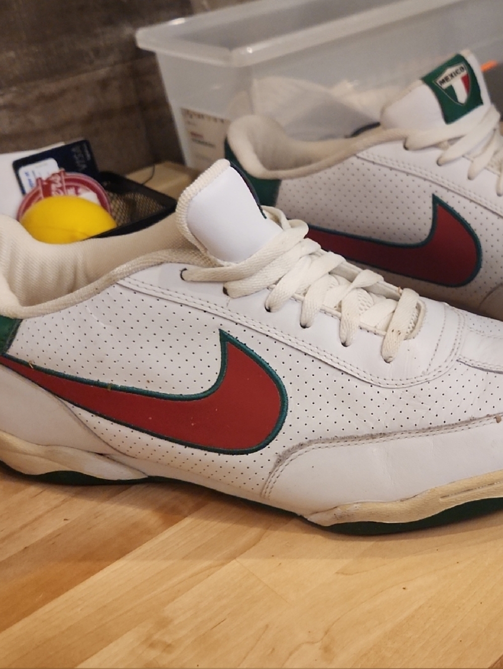 Nike White Sneakers with Red Swoosh and Green Trim - Mexico